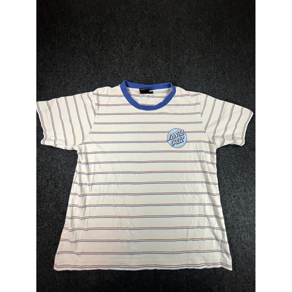 Santa Cruz Skateboards T Shirt Mens Medium Gray Striped Cotton Stretch Crew Neck